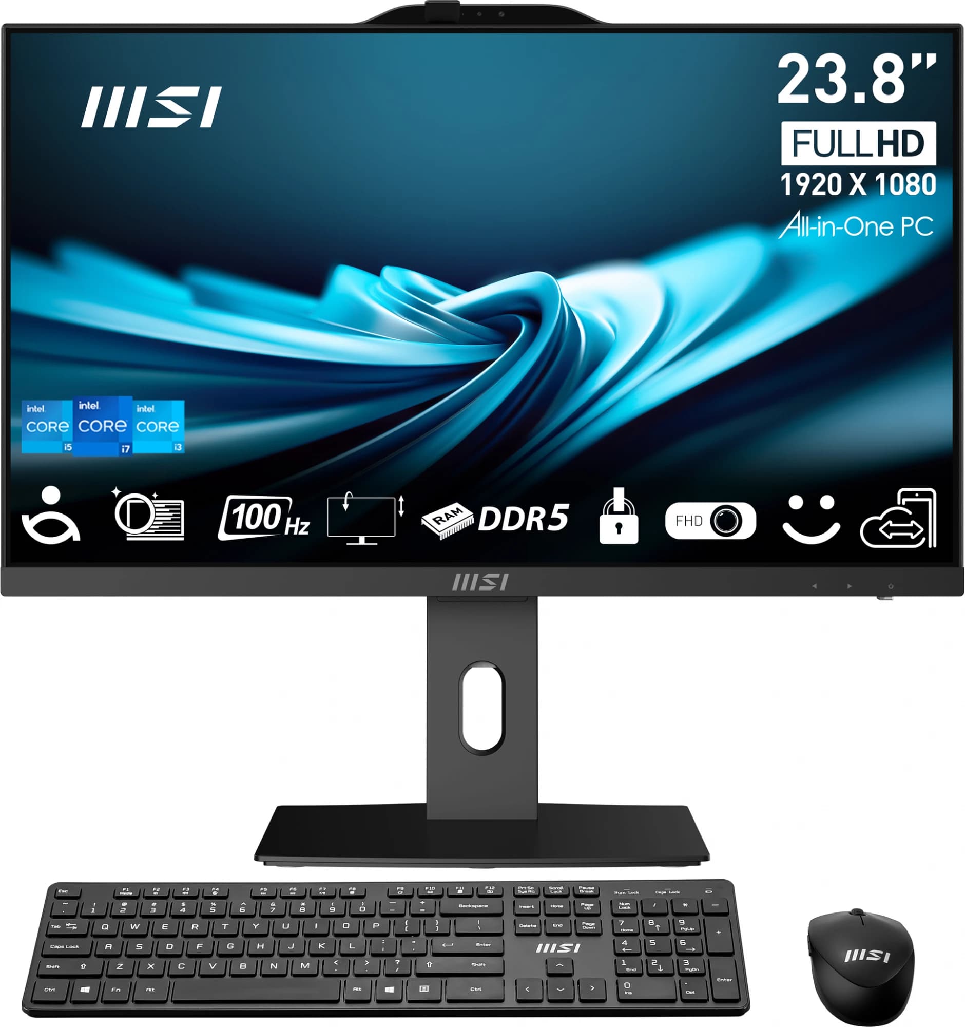 MSI Pro AP242P 14M-649XEU All-in-One arvuti 23,8 colių, Intel Core i5-14400, 16 GB DDR5, 512 GB SSD, Wi-Fi 6E, juodas