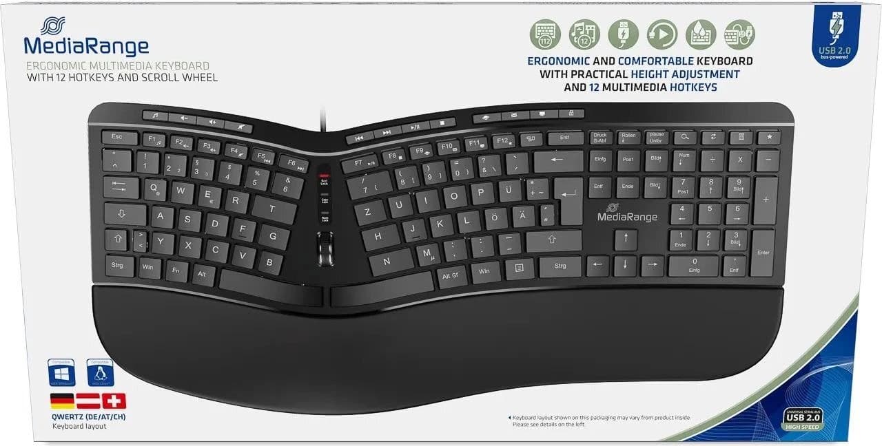 MediaRange MROS120 Ergonomic Multimedia Keyboard (Black)