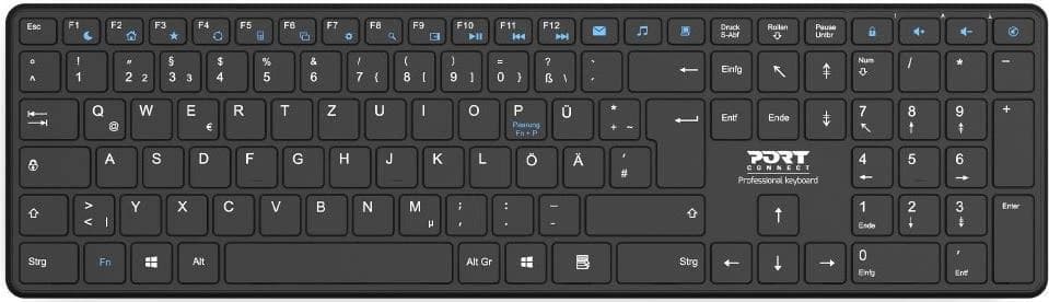 Port Designs Office Pro Rechargeable Bluetooth Keyboard German (Black)