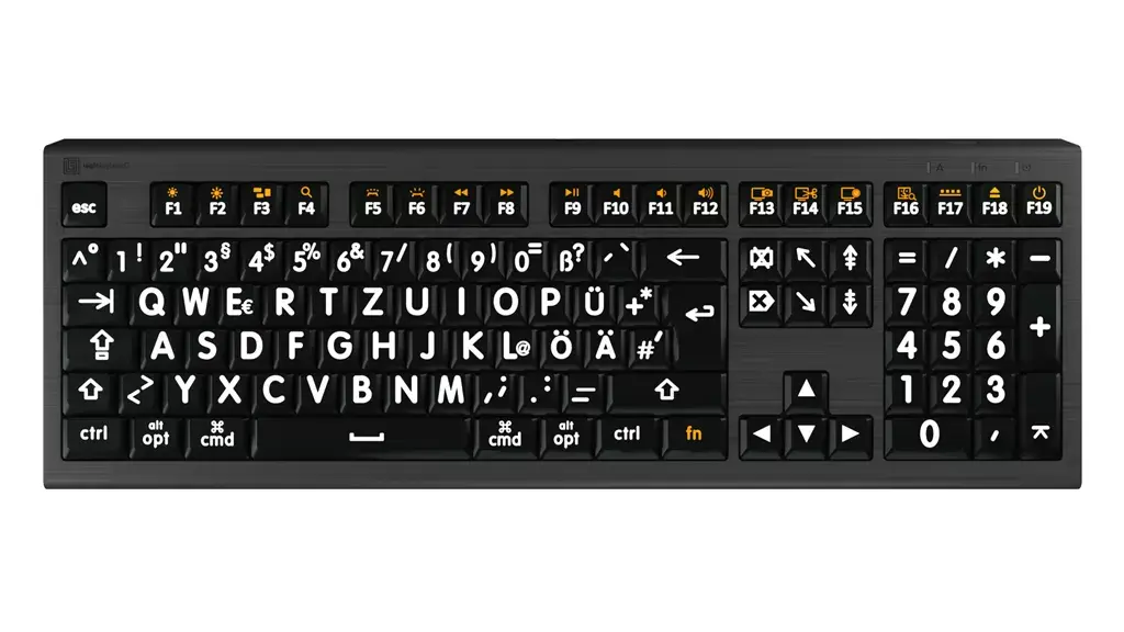 Logickeyboard XL Print Astra 2 White on Black Mac German